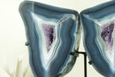 Blue Lace Agate Geode Wings with Purple Amethyst and Landscaped Back, On Stand - 9.3 Kg - 20.4 lb