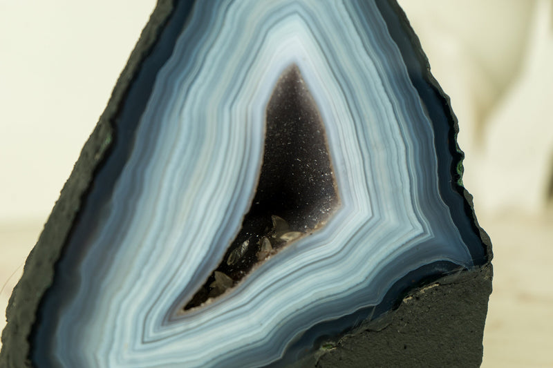 Intact Blue Lace Agate Geode with Galaxy Druzy - Natural, Intact, with Vivid Blue and White Bandings 2.6 Kg - 5.6 lb