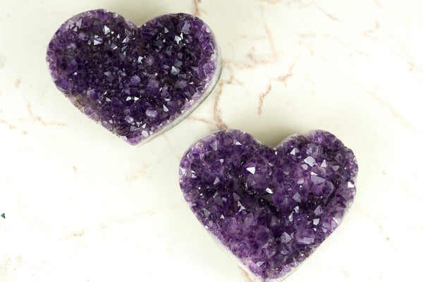 Set of 2 High-Grade Amethyst Hearts, Natural, Deep Purple Amethyst Hearts, Wholesale Flat Box - 2.0 Kg - 4.5 lb