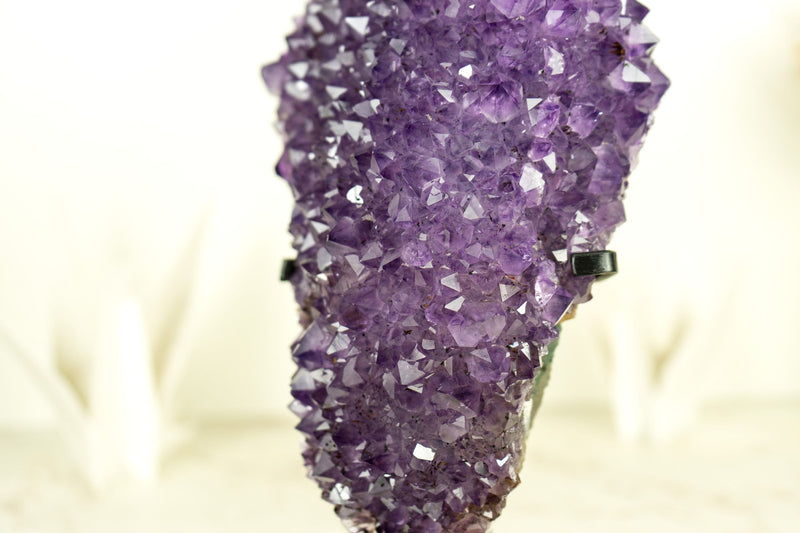 Shiny Amethyst Flower Cluster with Sparkly Purple Amethyst Druzy and Golden Goethite Inclusions on Stand - 4.0 Kg - 8.7 lb