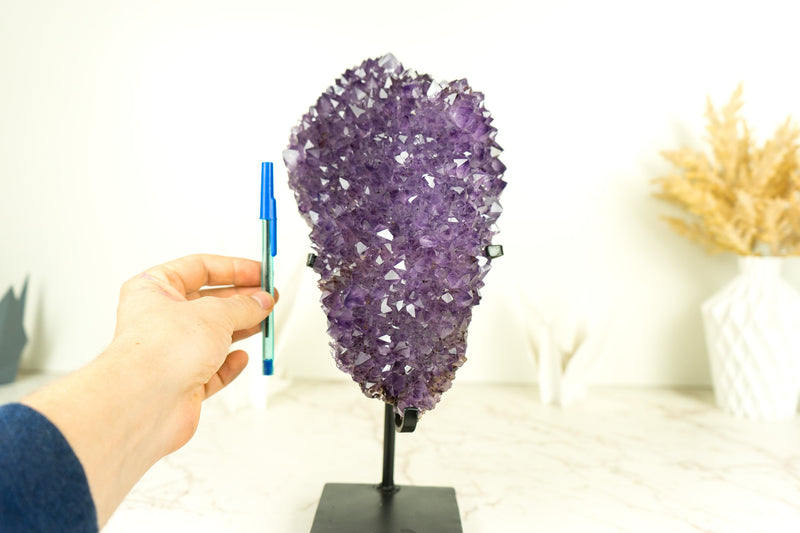 Shiny Amethyst Flower Cluster with Sparkly Purple Amethyst Druzy and Golden Goethite Inclusions on Stand - 4.0 Kg - 8.7 lb