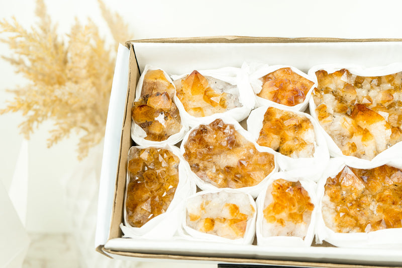 Wholesale Set of 6 Citrine Clusters, Super Extra Grade, Small, Deep Orange Citrine - 1.3 Kg - 2.9 lb