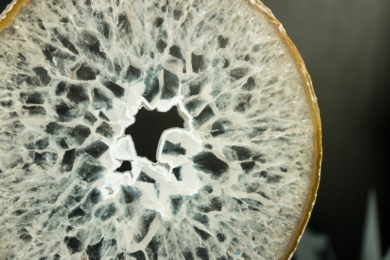 Rare Natural Lace Agate Slice with Crystal Interior and White Sugar Druzy