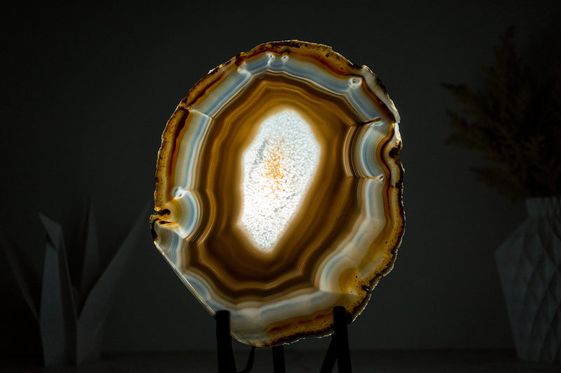 Rare Blue and Amber Agate Slice, Double Sided with Iridescent Effect