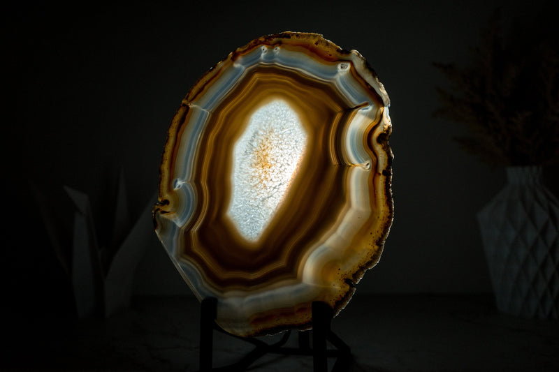 Rare Blue and Amber Agate Slice, Double Sided with Iridescent Effect