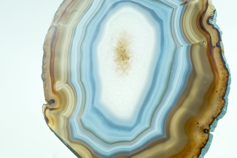 Rare Blue and Amber Agate Slice, Double Sided with Iridescent Effect