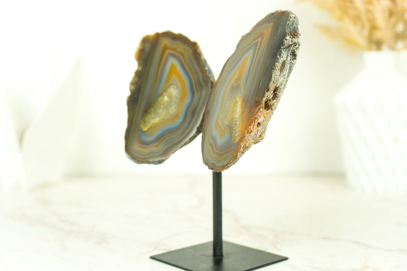 Lace Agate Geode Butterfly: Vibrant Blue, Neon Yellow, Red, Amber, and More