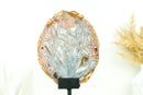 Agate Slice with Polyhedroid and Pseudomorph Tube-like Inclusions, Pink and Pastel Blue