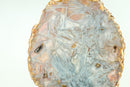 Super Rare Bahia Agate Slice with Polyhedroid and Pseudomorph Tube-like Inclusions, Natural Pastel Pink and Blue Colors
