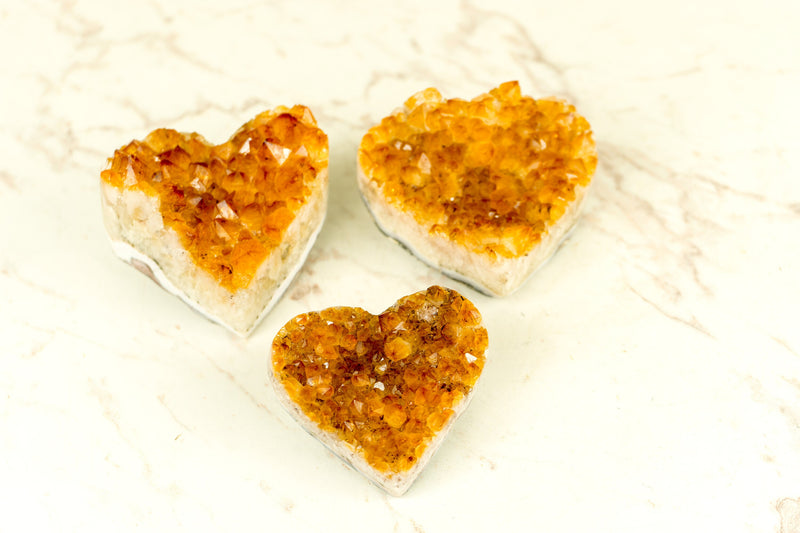 Set of 3 High-Grade Deep Orange Citrine Hearts, Natural