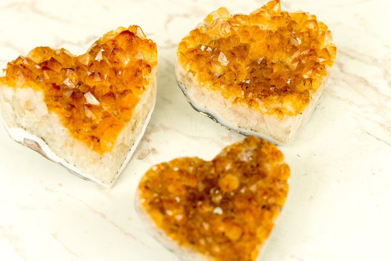 Set of 3 High-Grade Deep Orange Citrine Hearts, Natural