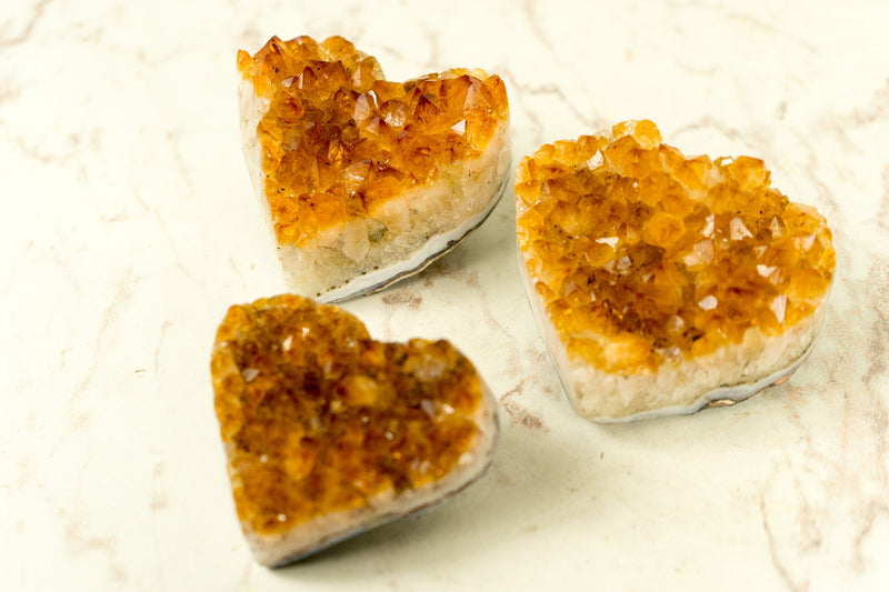 Set of 3 High-Grade Deep Orange Citrine Hearts, Natural