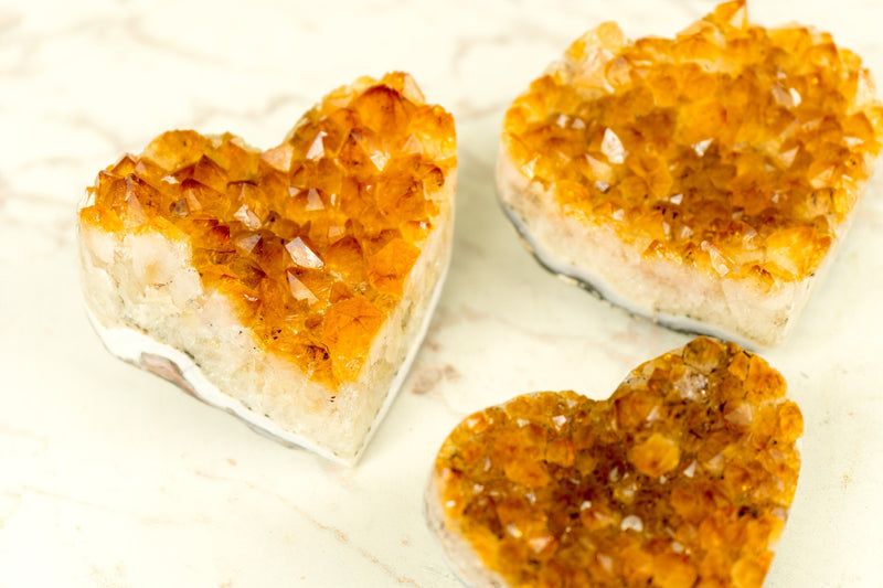 Set of 3 High-Grade Deep Orange Citrine Hearts, Natural