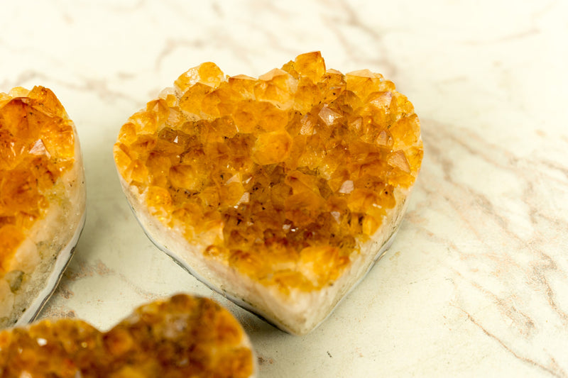 Set of 3 High-Grade Deep Orange Citrine Hearts, Natural