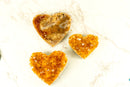 Set of 3 High-Grade Deep Orange Citrine Hearts, Natural, One with Galaxy Citrine Druzy, Wholesale Flat Box - 1.7 Kg - 3.7 lb - E2D Crystals & Minerals