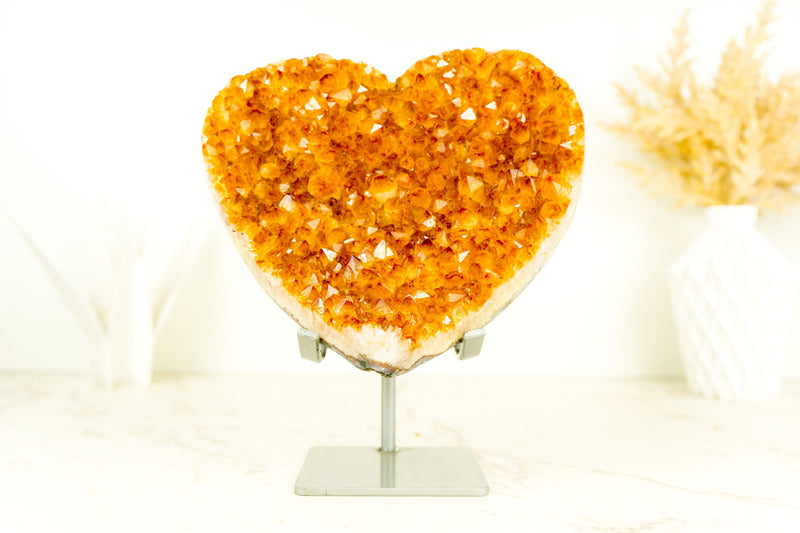 High Grade, Large Citrine Heart with Deep Orange and Shiny Citrine Druzy