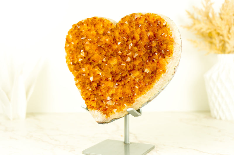 High Grade, Large Citrine Heart with Deep Orange and Shiny Citrine Druzy