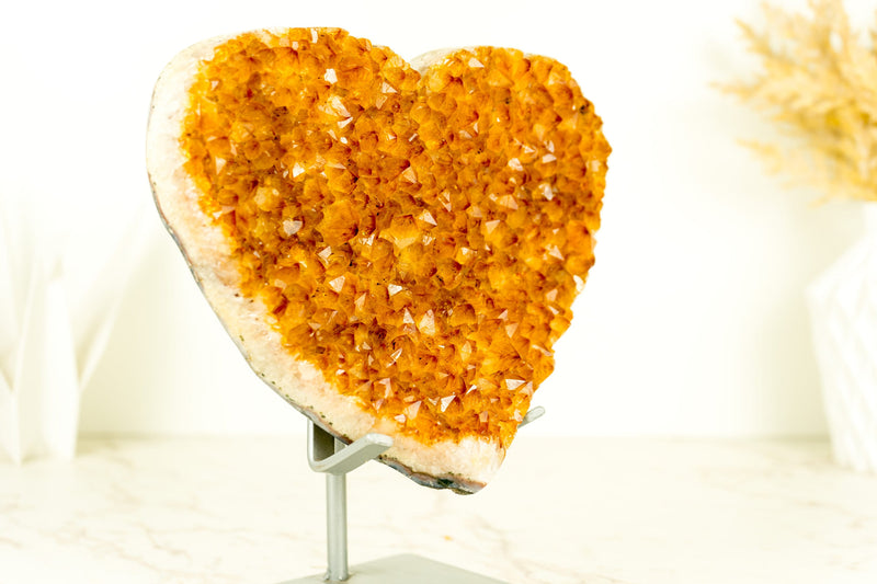 High Grade, Large Citrine Heart with Deep Orange and Shiny Citrine Druzy