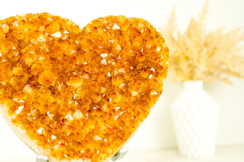 High Grade, Large Citrine Heart with Deep Orange and Shiny Citrine Druzy