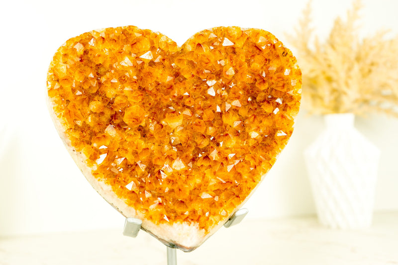 High Grade, Large Citrine Heart with Deep Orange and Shiny Citrine Druzy