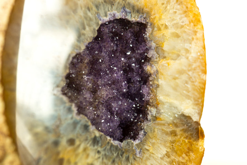 Yellow Agate Geode with Galaxy Purple Amethyst - All Natural, Collector Grade