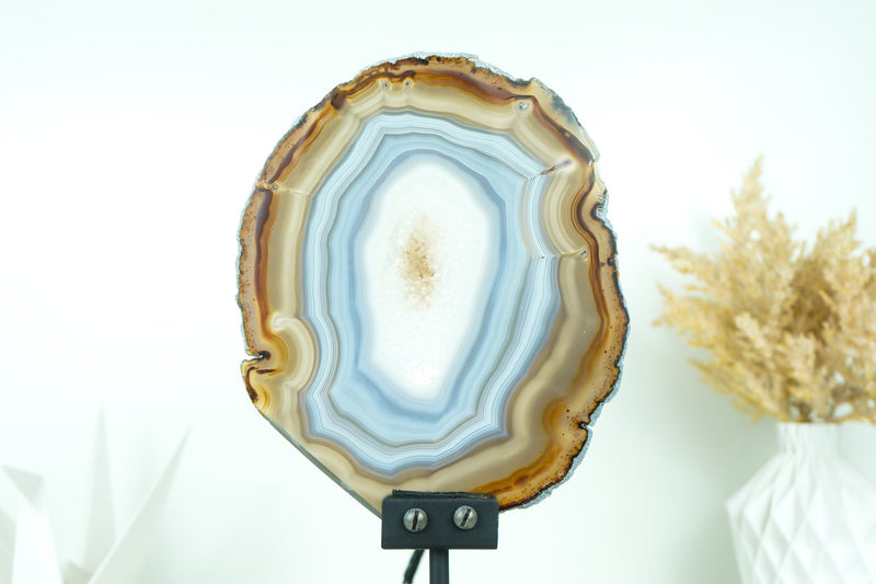 Rare Blue and Amber Agate Slice, Double Sided with Iridescent Effect