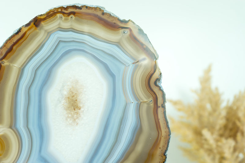 Rare Blue and Amber Agate Slice, Double Sided with Iridescent Effect