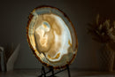 Collector-Grade, World-Class Agate Slice with a Natural Drawing of a Person Contemplating the Sky - Lace Agate with Botryoidal Inclusions - E2D Crystals & Minerals
