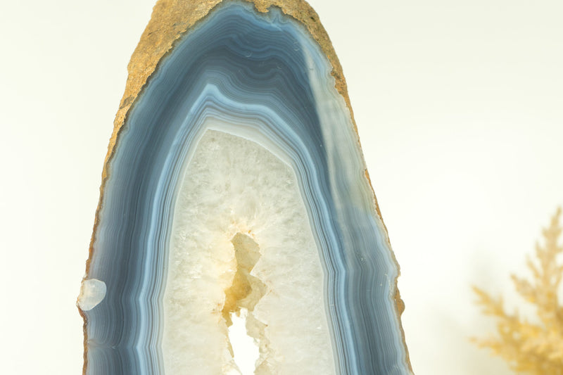 Tall All-Natural White and Blue Lace Agate with Druzy Geode Slice, Doube-Sided
