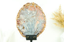 Agate Slice with Polyhedroid and Pseudomorph Tube-like Inclusions, Pink and Pastel Blue