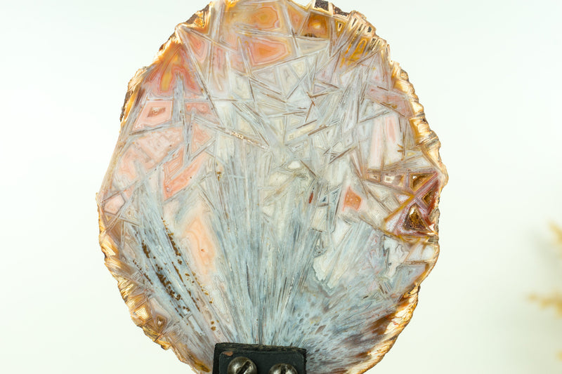 Bahia Agate Slice with Polyhedroid and Pseudomorph Tube Inclusions, Natural, Pastel Pink and Blue Colors