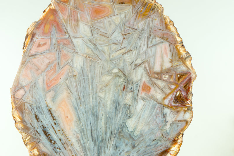 Bahia Agate Slice with Polyhedroid and Pseudomorph Tube Inclusions, Natural, Pastel Pink and Blue Colors