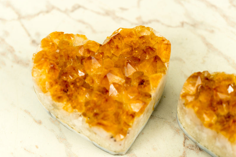 Set of 3 High-Grade Citrine Hearts with, Deep Orange Druzy