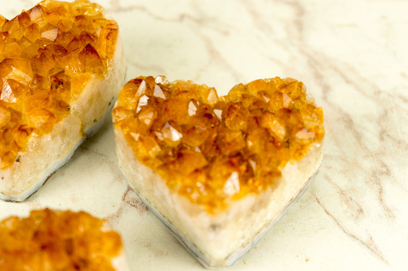 Set of 3 High-Grade Citrine Hearts with, Deep Orange Druzy