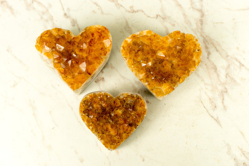 Set of 3 High-Grade Deep Orange Citrine Hearts, Natural