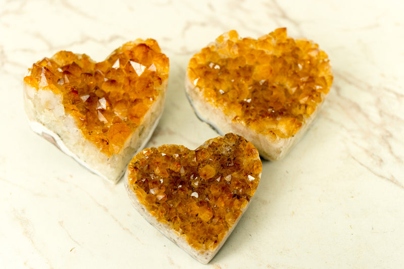 Set of 3 High-Grade Deep Orange Citrine Hearts, Natural