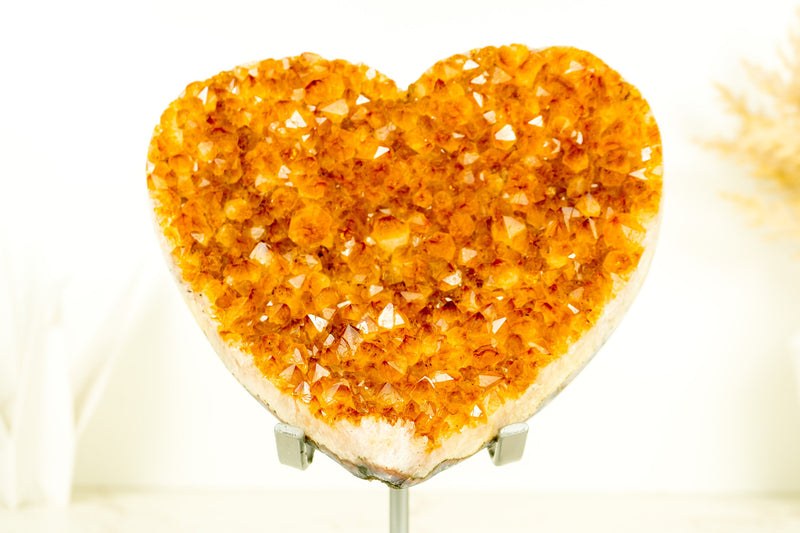 High Grade, Large Citrine Heart with Deep Orange and Shiny Citrine Druzy