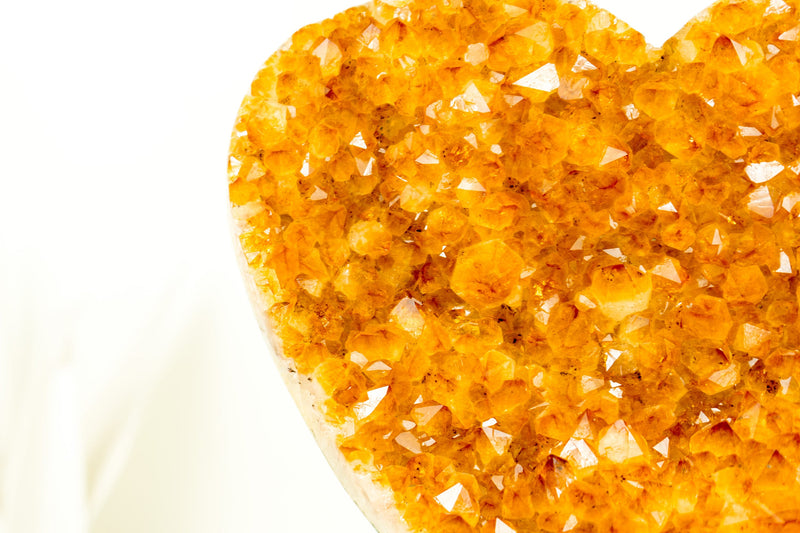 High Grade, Large Citrine Heart with Deep Orange and Shiny Citrine Druzy