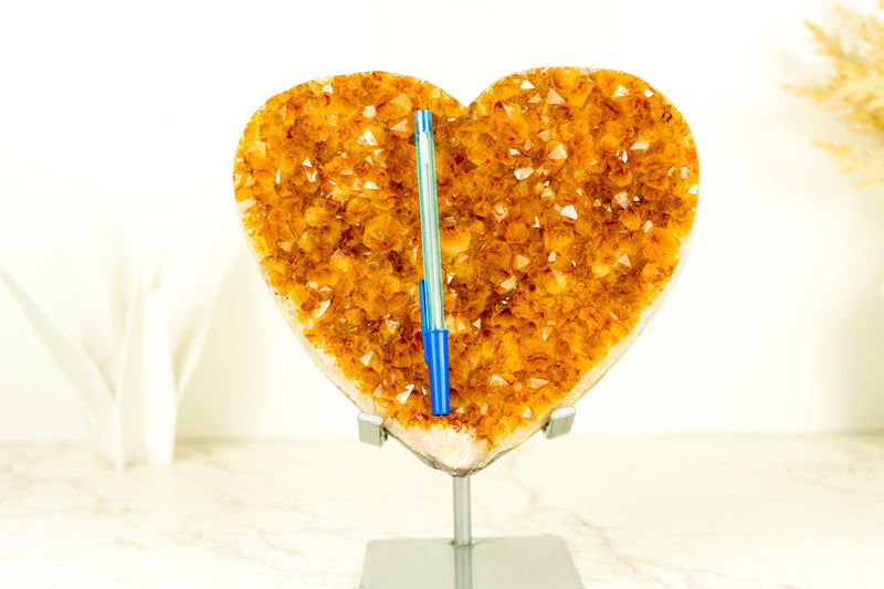 High Grade, Large Citrine Heart with Deep Orange and Shiny Citrine Druzy