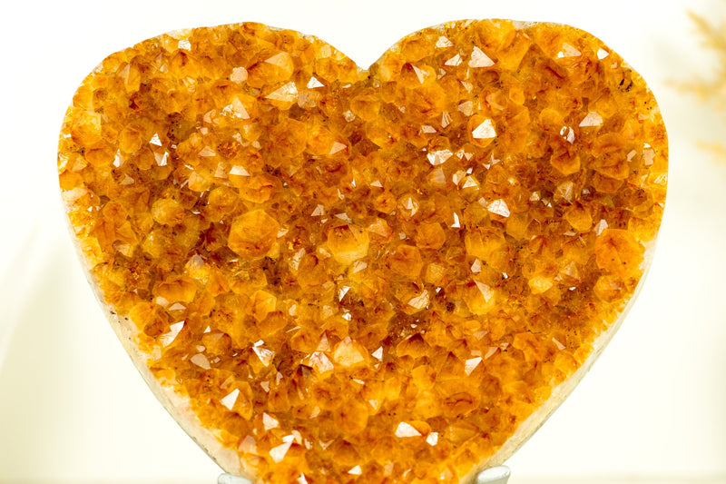 High Grade, Large Citrine Heart with Deep Orange and Shiny Citrine Druzy