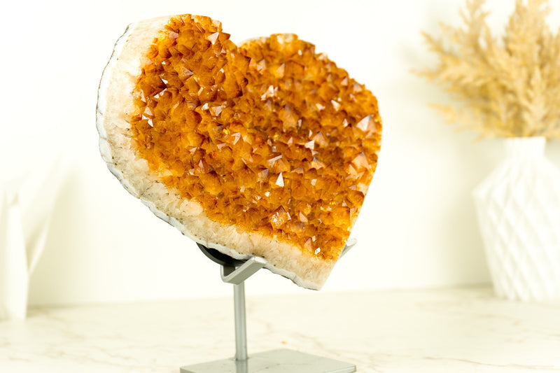 High Grade, Large Crystal Citrine Heart Sculpture