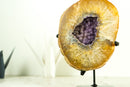 Yellow Agate Geode with Galaxy Purple Amethyst - All Natural, Collector Grade