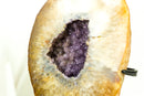 Yellow Agate Geode with Galaxy Purple Amethyst - All Natural, Collector Grade