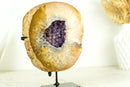 Yellow Agate Geode with Galaxy Purple Amethyst - All Natural, Collector Grade