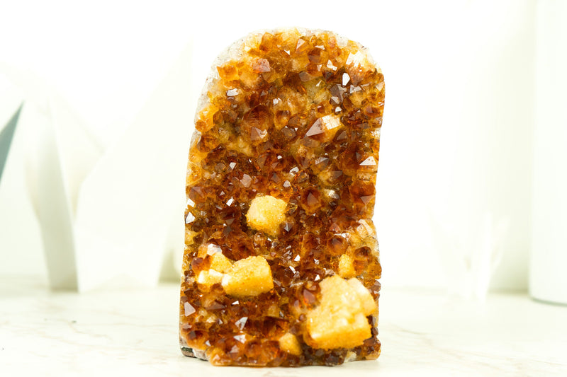 Small AAA Citrine Cluster with Madeira Citrine Druzy and Calcite, Self-Standing