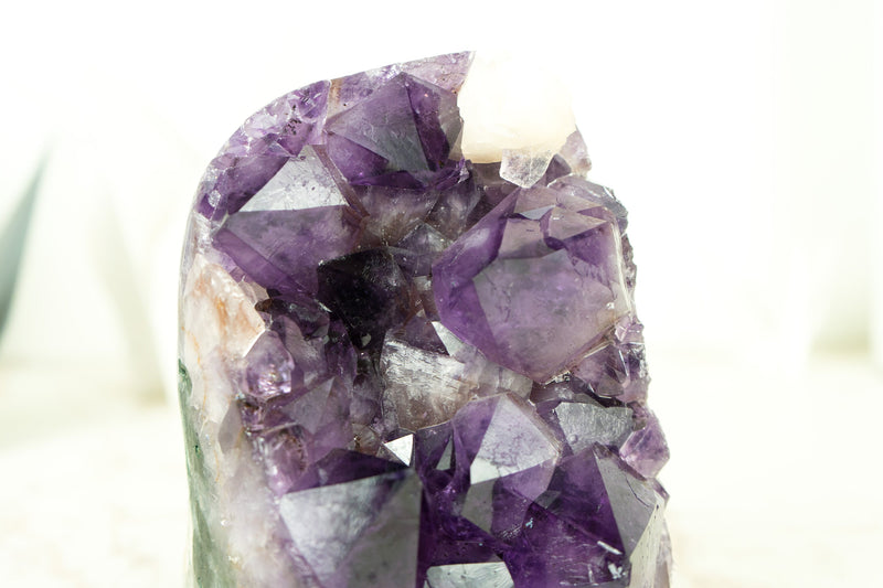 High-Grade Amethyst Cluster with Crystal Calcite, AA Deep Purple Quality, Self Standing