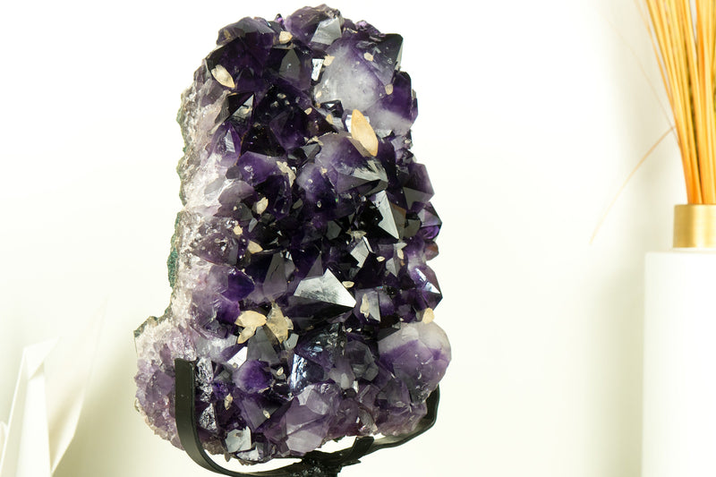Large, High-Grade Amethyst Cluster with AAA Large Dark Purple Amethyst and Calcite Inclusions