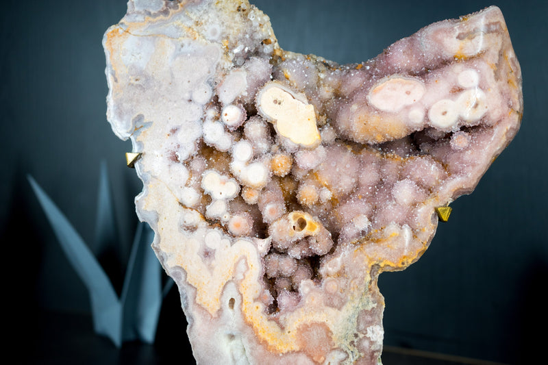 Rare High-Grade Pink Amethyst Geode Slab with AAA Yellow and Rose Amethyst Galaxy Druzy