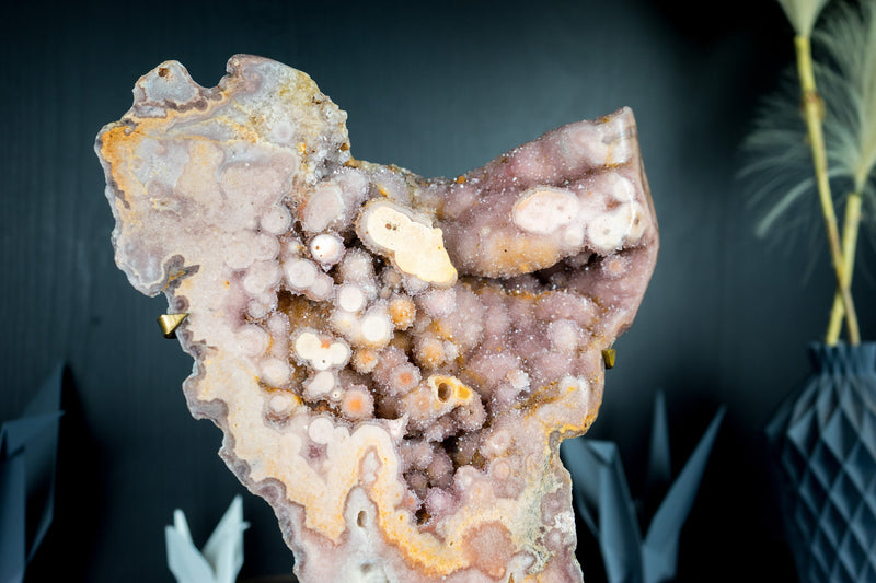 Rare High-Grade Pink Amethyst Geode Slab with AAA Yellow and Rose Amethyst Galaxy Druzy