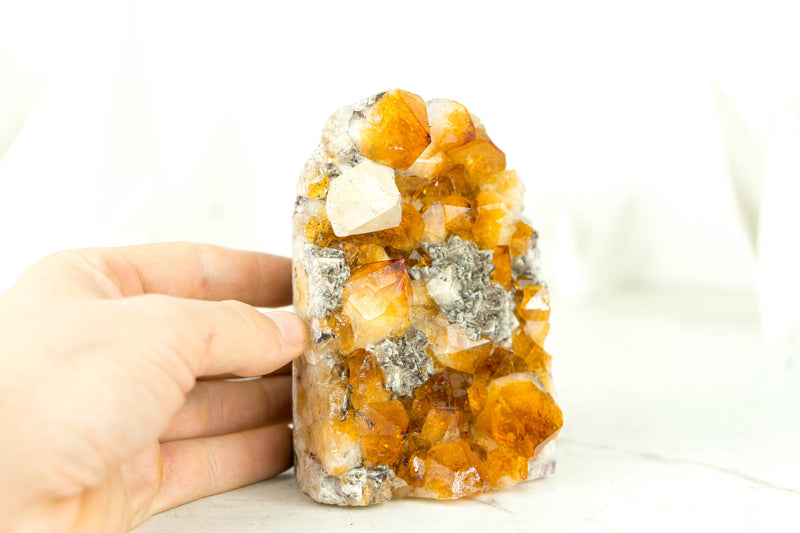 High-Grade Citrine Cluster with Rich Amber Citrine Color and Geometrical Calcite Inclusions - 1.2 Kg - 2.6 lb - E2D Crystals & Minerals